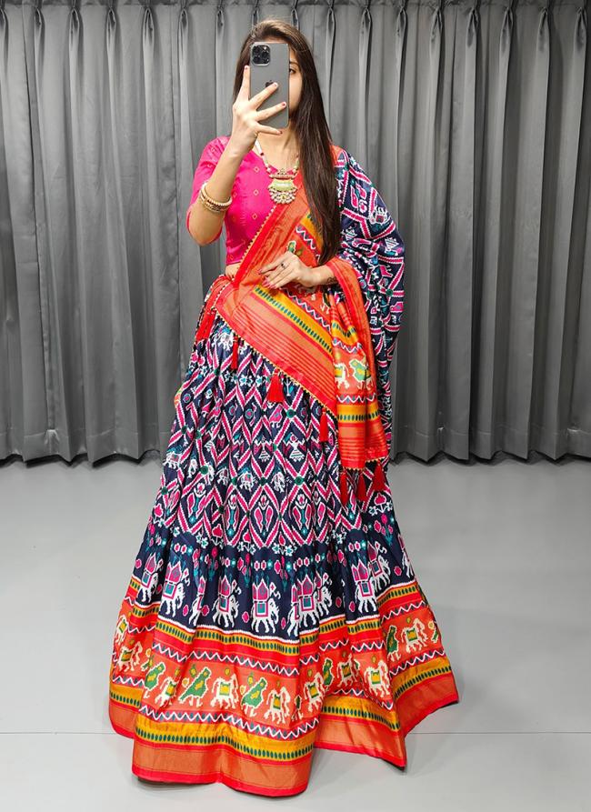 Tussar Silk Blue Festival Wear Printed Lehenga Choli